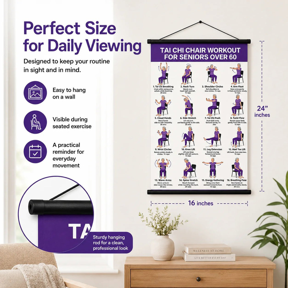 Chair Tai Chi Workout Poster – 16 Seated Exercises for Balance, Flexibility & Mobility