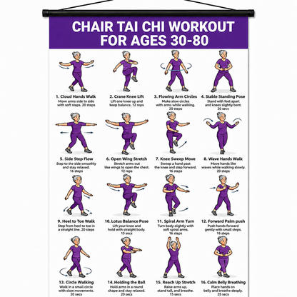 Chair Tai Chi Workout Poster – 16 Seated Exercises for Balance, Flexibility & Mobility