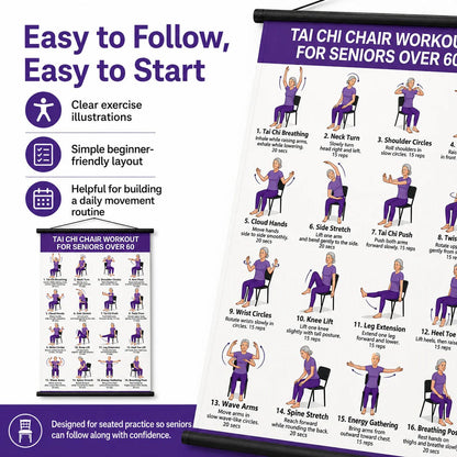 Chair Tai Chi Workout Poster – 16 Seated Exercises for Balance, Flexibility & Mobility
