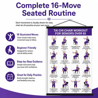 Chair Tai Chi Workout Poster – 16 Seated Exercises for Balance, Flexibility & Mobility